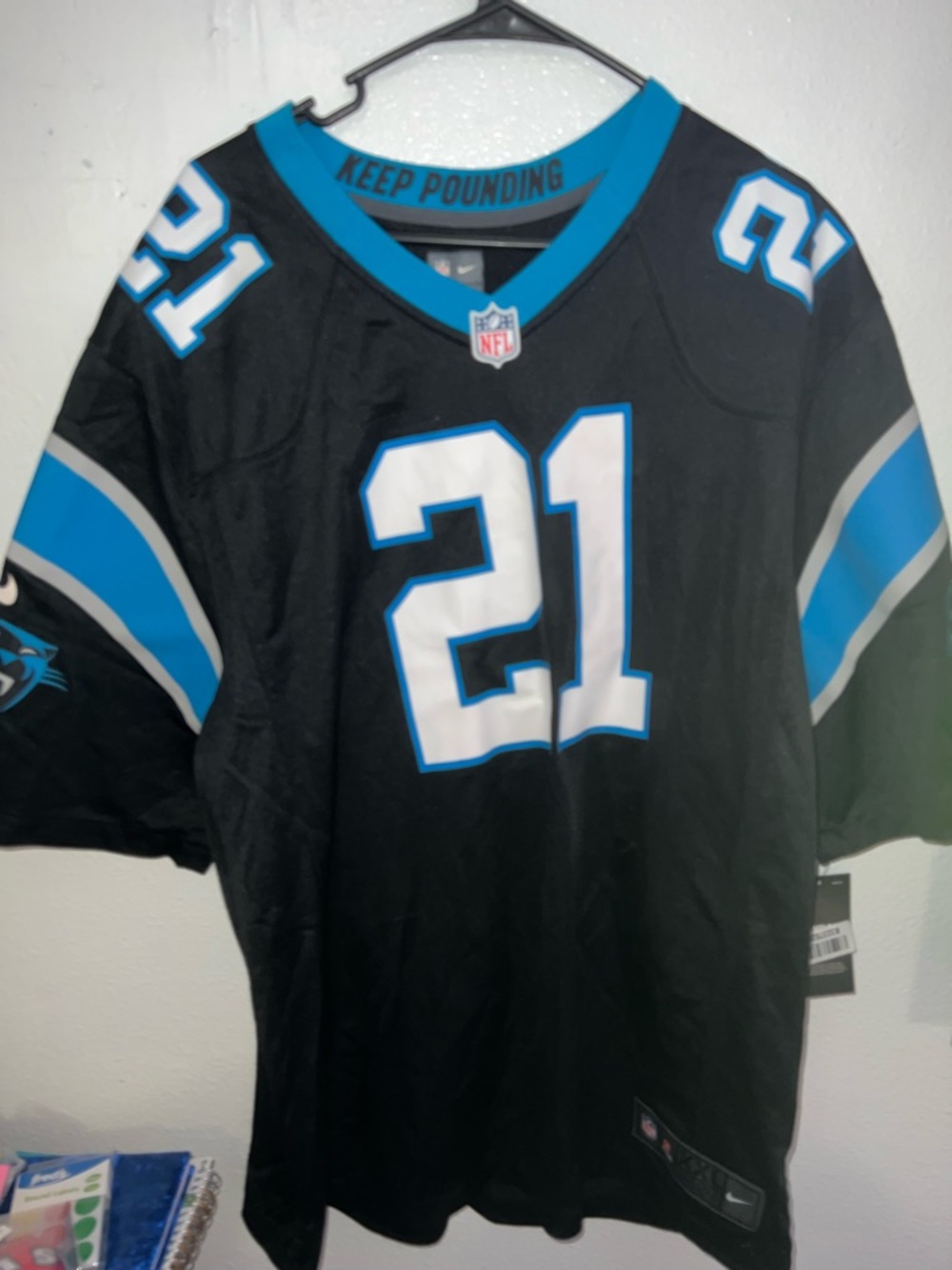 Nike Black Football Jersey with White and Blue Accents #21